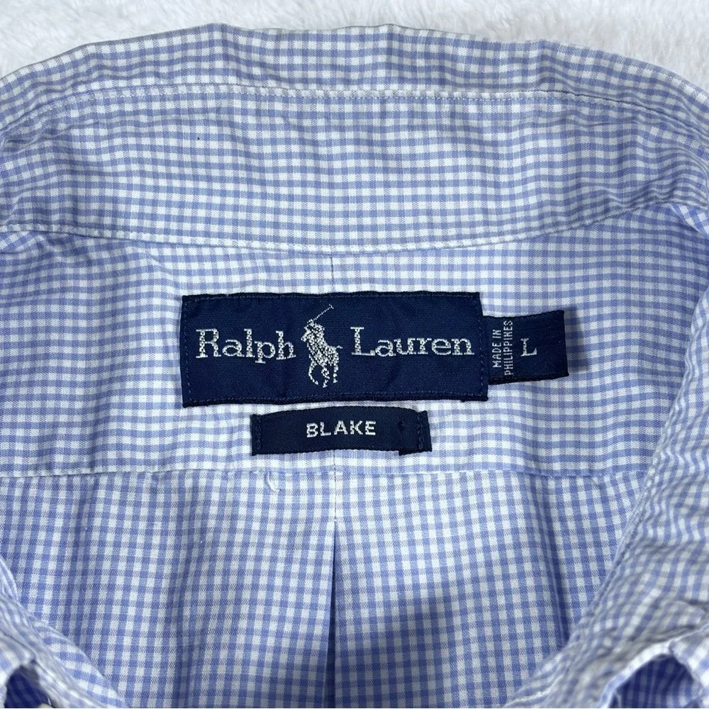 Ralph Lauren Blake Men L Cotton Long Sleeve Yellow Pony Button Up Shirt Blue - Picture 5 of 8